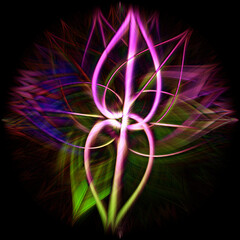 A 3D rendering of an abstract colorful spiral isolated on black background