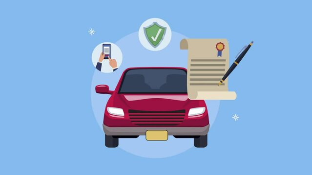 insurance service animation with car and policy