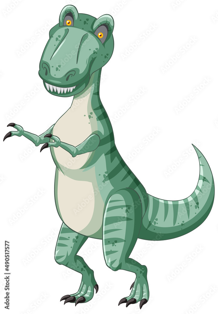 Sticker Green t-rex dinosaur in cartoon style