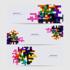 Set of abstract colorful memphis wide banner design background. Modern abstract geometric banner background.