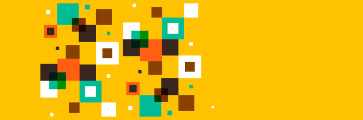 Square abstract yellow colorful memphis wide banner design background. Modern abstract geometric banner background.