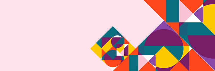 Mozaik abstract colorful memphis wide banner design background. Modern abstract geometric banner background.