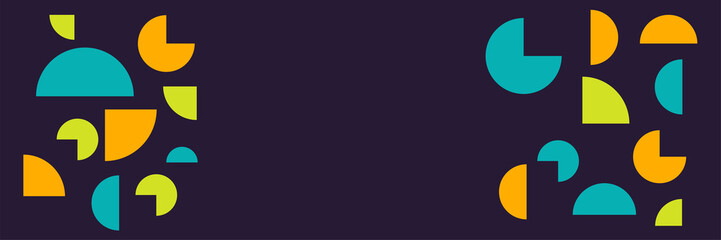 Piece of circle abstract black colorful memphis wide banner design background. Modern abstract geometric banner background.