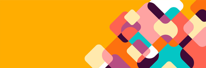 rounded rectangle abstract orange colorful memphis wide banner design background. Modern abstract geometric banner background.