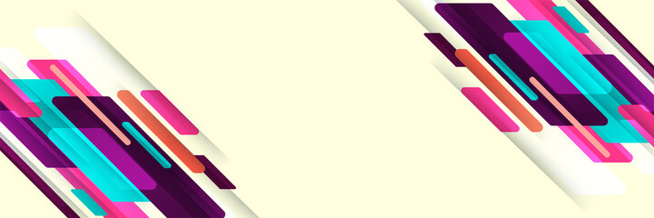 stripes abstract colorful memphis wide banner design background. Modern abstract geometric banner background.