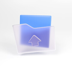 3D icon glassmorphism folder with documents blue render