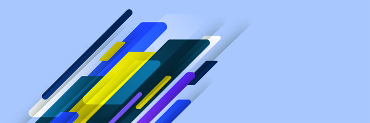 Gradient stripes abstract blue colorful memphis wide banner design background
