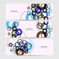 Set of circle abstract colorful memphis wide banner design background