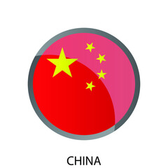 Glossy circle flag of China icon. Simple isolated button. Eps10 vector illustration.