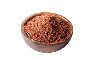 Granulated sumac dried in bowl on white background