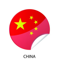 Glossy sticker flag of China icon. Simple isolated button. Eps10 vector illustration.
