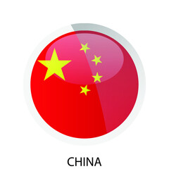 Glossy round flag of China icon. Simple isolated button. Eps10 vector illustration.
