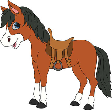 vector drawing of a horse for coloring book.