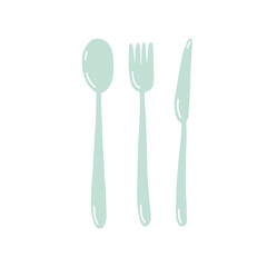 eco friendly cutlery set doodle. Knife, fork, spoon eco kitchen cutlery.