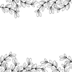 Branches with leaves on the background. Linear style.