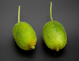 two Spiny gourd isolated on black background