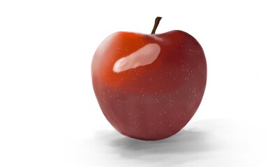 Red apple illustration isolated on white background, bright red apple drawing.