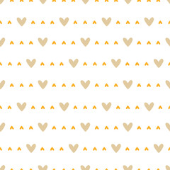 White seamless pattern with beige and yellow hearts.