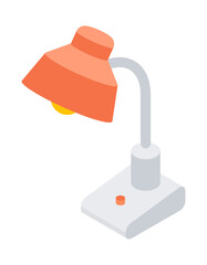 Retro task table lamp for desktop lighting isometric vector illustration. Vintage electrical desk illumination for reading working at dusk shadow isolated. Flexible light bulb home office appliance