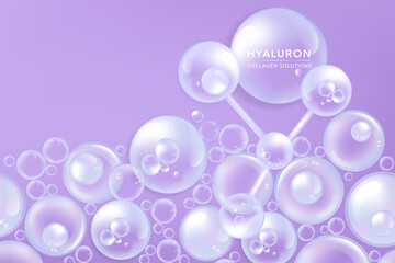 Hyaluronic acid skin solutions ad, purple collagen serum drops with cosmetic advertising background ready to use, illustration vector.