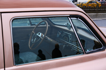 Side Window and Interior Details of A Vintage American Car