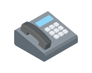 Modern wired telephone with buttons and handset isometric vector illustration. Electronic phone with digital display for call remotely communication isolated. Retro technology for home office