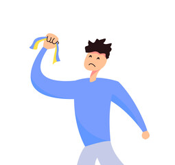 Flat illustration of a man holding a Ukraine flag. Character illustration isolated on white background. stop war illustration
