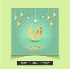 Social media post template for Ramadan Kareem or wish with moon design, Ramadan Kareem Bright Social media post template design