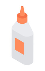 Transparent plastic adhesive package with red cover and cone lid for stationary paperwork isometric vector illustration. Modern glue pack attached paper documents blank sheet education business tool