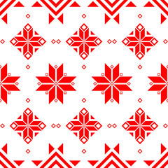 National folklore bulgarian balkan embroidery style red, green and black ornamental seamless vector pattern