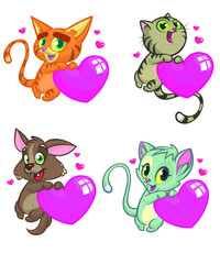 Obraz premium cute cartoon animals with hearts 