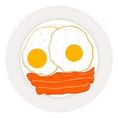 English breakfast. Fried eggs and bacon on plate. Hand-drawn vector illustration