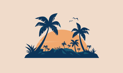 Obraz premium Tropical Island Palms Beach Travel Retro Postcard Vintage Design