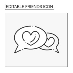  Friends support line icon. Communication. Exchanging love and supportive words. Friendly atmosphere. Help. Friends line icon. Isolated vector illustration.Editable stroke