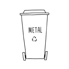 Trash can metal doodle vector. Trash bin recycle illustration