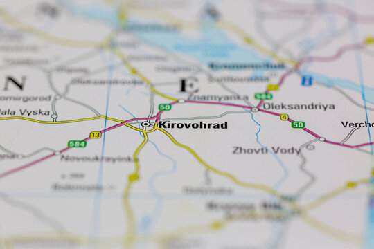 03-03-2022 Portsmouth, Hampshire, UK, Kirovohrad Ukraine shown on a road map or Geography map