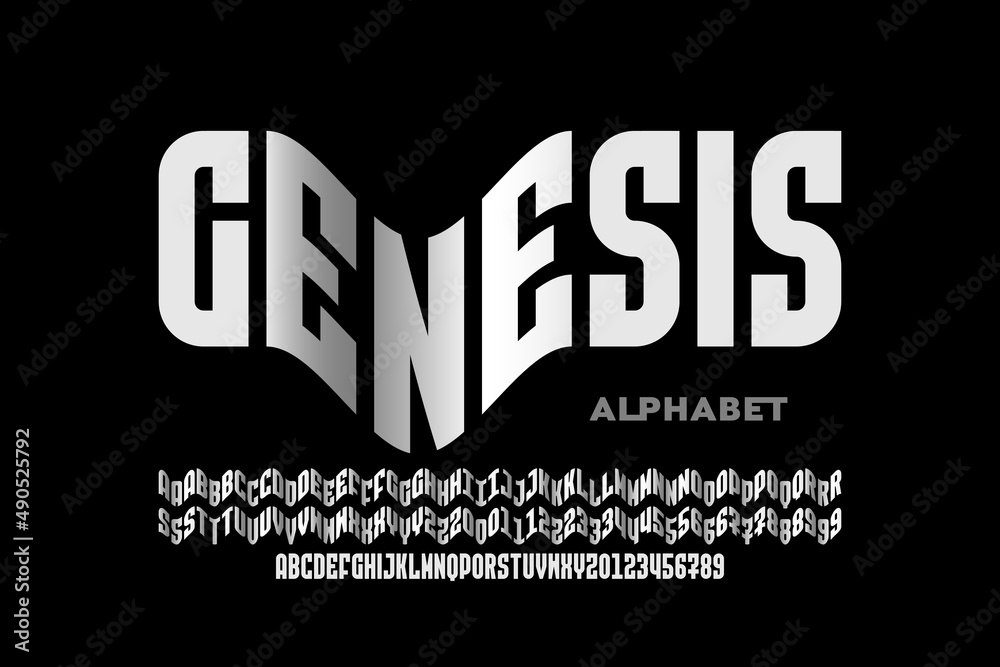 Fototapete modern condensed style font with some alternate letters, alphabet leters and numbers