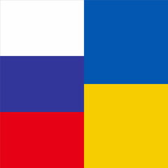 Flags of Russia and Ukraine side by side. Symbols of European countries. A sign of friendship, support, no war. Patriotic, union of countries banner. Interaction poster. Vector political illustration