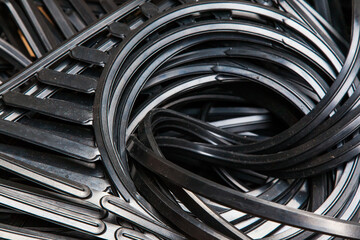 Large cushioning rubber black for industrial refrigerators, closeup.