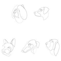 Breeds of dogs drawn in minimal style set. One line dogs. Vector illustration