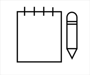 Diary and notebook vector icon black with pencil white background