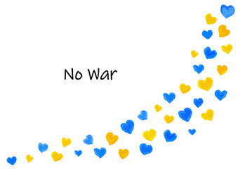 NO WAR message and Ukraine color hearts line illustration