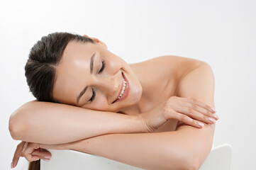 Fototapeta premium Gorgeous model with perfect clean skin posing indoors