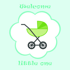 Fototapeta na wymiar card for the birth of a baby with a stroller