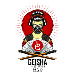 GEISHA ILLUSTRATION 2, WITH A WHITE BACKGROUND
