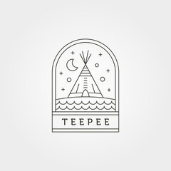 teepee tent camp night logo vector symbol illustration design, line art tent logo design © linimasa