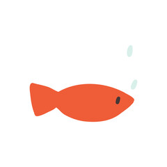 Orange fish animal. Doodle illustration sea ocean marine character Hand drawn nursery baby scandinavian style, kids clipart naive art
