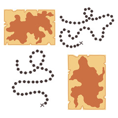 Set Vertical and Horizontal Scheme circle dotted line Game Board. Pirate paper map with moves. Doodle illustration Hand drawn nursery baby scandinavian style, kids clipart naive art