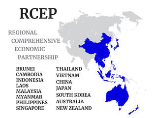 Colorful naturalistic waving flag of Regional Comprehensive Economic Partnership.