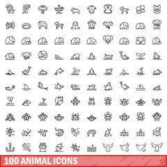 100 animal icons set. Outline illustration of 100 animal icons vector set isolated on white background